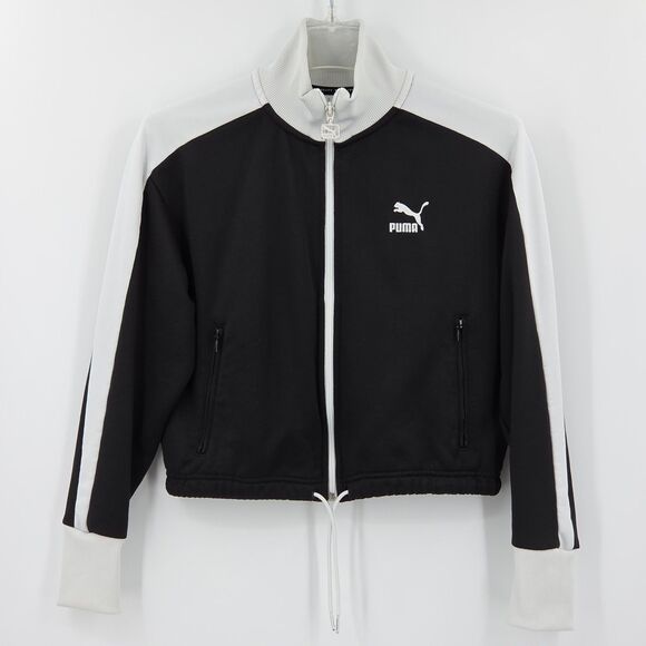 PUMA Iconic T7 Crop Jacket Womens Size Small Black White Retro Sportswear Soccer - Picture 2 of 9